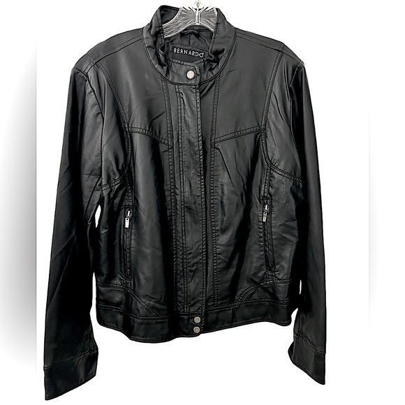 Bernardo Jackets & Blazers - Bernardo Vegan Vintage Leather Black Moto‎ Jacket Full Zip Size XL